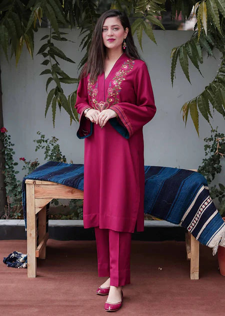 Dhanak 3PC Embroidered Dress With Embroidered Shawl