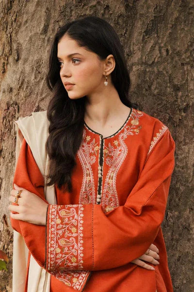 Dhanak 3PC Embroidered Dress With Embroidered Shawl