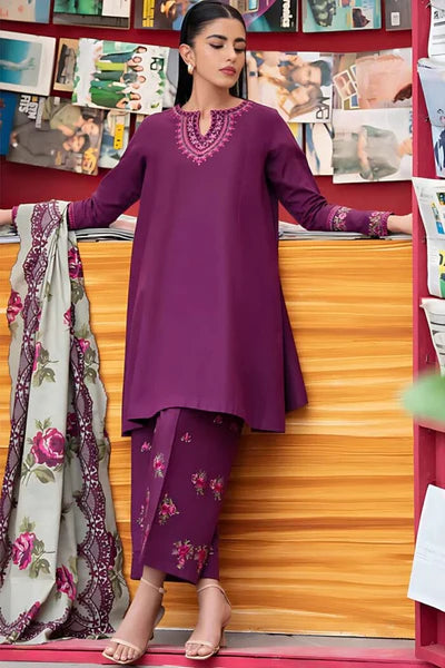 Dhanak 3PC Embroidered Dress With Embroidered Shawl