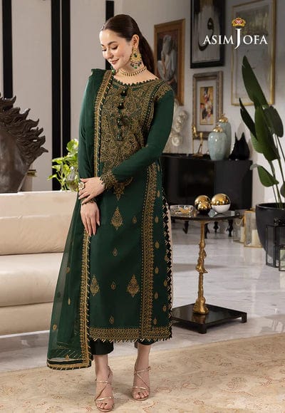 Asim Jofa Embroidered Dhanak Suit Unstitched 3 Piece - Luxury Collection