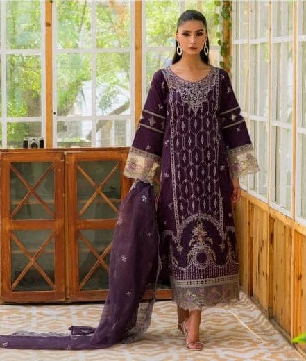 Mahnur Embroidered Dhanak Suit Unstitched 3 Piece - Luxury Collection